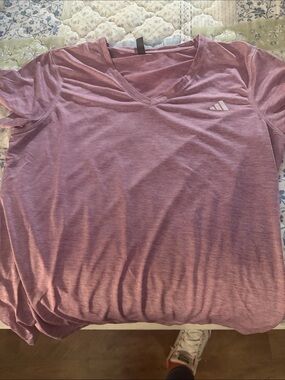 adidas Women's Heathered Mauve V-Neck Short Sleeve Tee